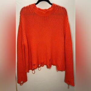 Zara Oversized Distressed Orange Sweater